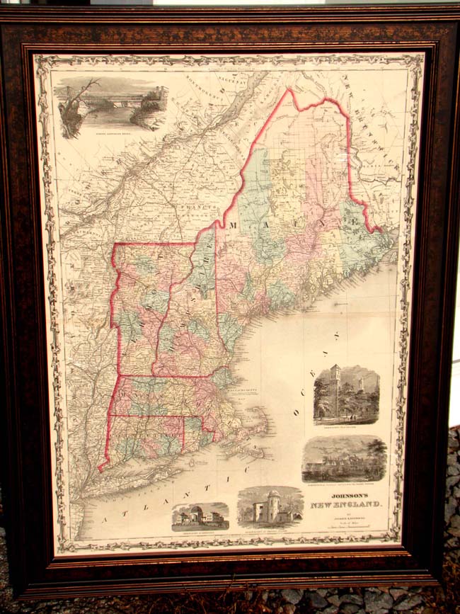 A very fine Map of New England with vignettes of Observatories by Johnson published in 1861